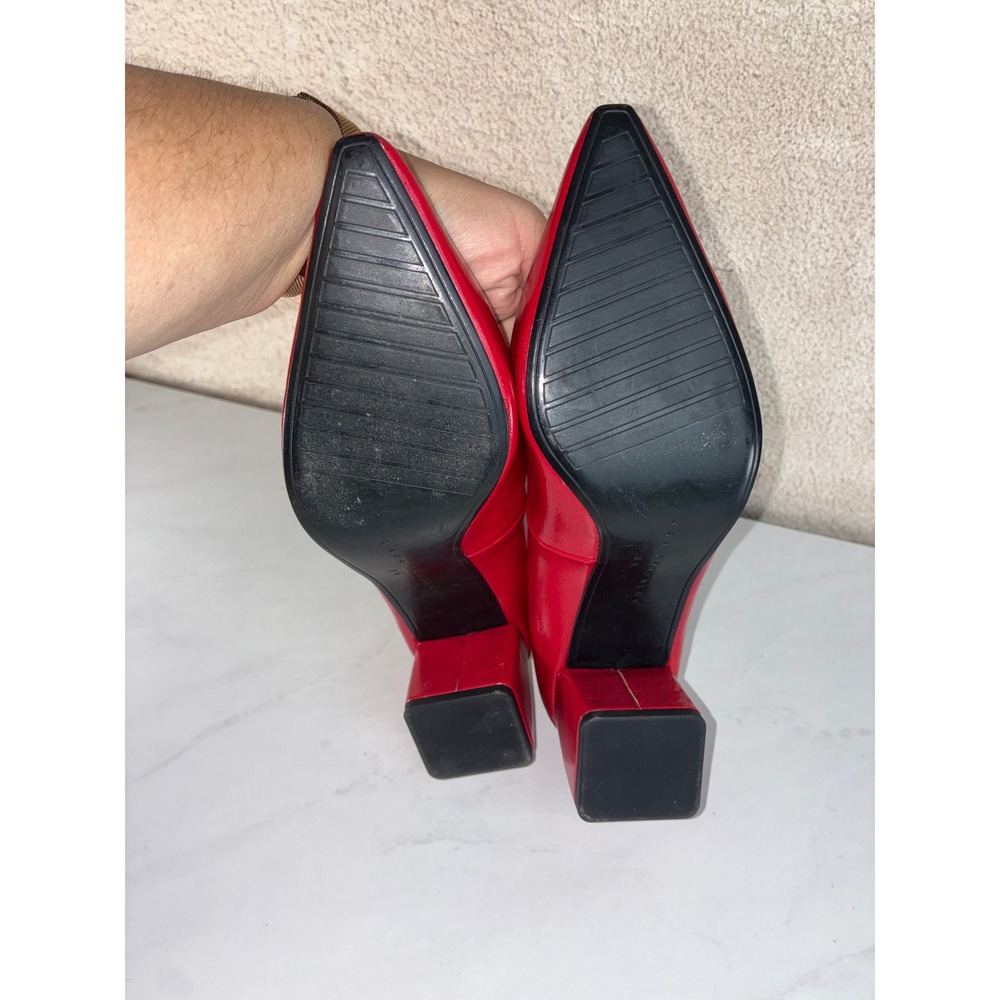 Zara Red Block Heel Pumps - 36 - Pointed Toe Minimalist Chic Retro - Picture 8 of 8